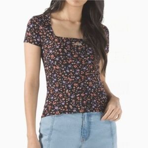 Vans Ditsy Floral Print Square Neck Short Sleeve Top- size XL